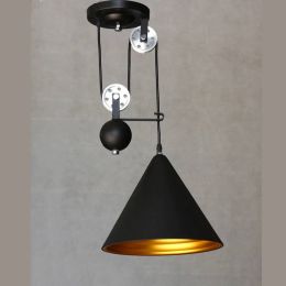Industrial Pulley Pendant Lights dia 30cm Black Aluminum Iron cone shape Lampshade  Spindle lift restaurant Pendant Lamps