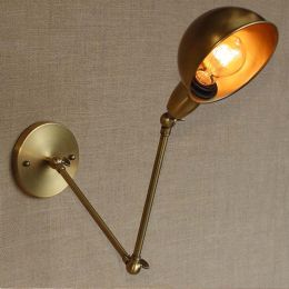Industrial Retro Brass Wall Light Adjustable 1-Light Indoor Wall Sconce with Extendable Double Swing Arms