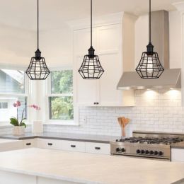 Industrial Vintage Single Light Metal Wire Cage Mini Pendant Light in Black