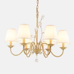 Iron Traditional Crystal Chandelier with Cloth shade for Dining room Lighting Classical Bedroom Ballroom LED Ceiling Chandeliers