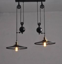 Kitchen industrial vintage lamp with wheels retro black Wrought Iron Chandelier E27 Led home Light Fixtures dining room Lampe