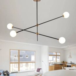 Lampara Nordic American Minimalist Adjustable Iron Glass Ball Chandelier Lighting for Living Room Bedroom Decor LED Hanging Lamp