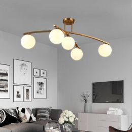 LED Post-modern Simple Nordic Living Room E14 Light Restaurant Lamps Bedroom Ceiling Lighting Iron Crafts Glass Ceiling Lights