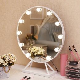 LED round makeup mirror with base Nordic style home large desktop decorative vanity standing mirror with lights mx12291738