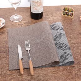 Lekoch  4Pcs/lot Placemat PVC Rectangle Table Mat Placemats Grey Non-Slip Plastic Bowl Pad Bowl Home Kitchen Dinner Place Mats