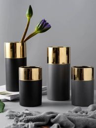 Light luxury matte gilt ceramic vase creative minimalist design desktop decoration ornaments