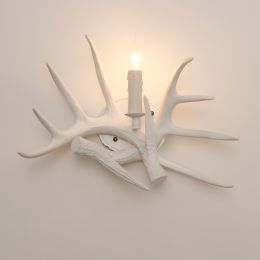 Lodge Solid White Resin Faux Deer Antler Indoor Wall Sconce with 1 Candle Light