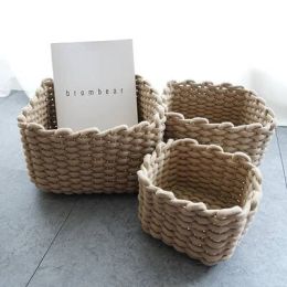 Loft Storage Basket Straw Nordic Handmade Cotton Rope Storage Basket Home Finishing Soft Clothing Shooting Display Basket A SET