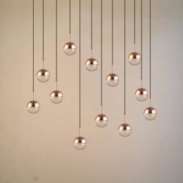 Long pendant glass Ball led Chandelier Led strip suspension luminaire for Restaurant Bar Counter Cafe lighting gold hanging lamp