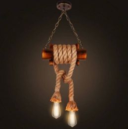 Lamparas de techo American Loft Vintage Hanging Lamp for Restaurant Bar Bamboo Rope LED Pendant Lights hanglamp