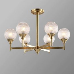 LED Copper Living Room Pendant Light Glass Lampshade Simple Modern Bedroom Restaurant Home Decor LED Lighting Fixtures