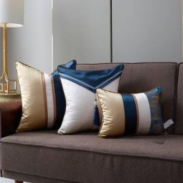 Luxury Cushion Cover Blue Pillow Cover Geometry Patchwork Cushions Coussin Home Cojines Decorativos Para Sofa Housse De Coussin