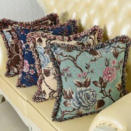 luxury Europe Noble Cushion Cover Satin Jacquard Home Tassels/Roll Rope Elegant Sofa Clubhouse Car Covers Decor Pillow Cases