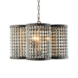 Malia Farmhouse Style 5-Light Distressed Wood Beaded Pendant Light Quatrefoil Shape in Rust