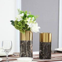 Marble Metal Vase Luxury Hotel Club Living Room Table Vase Decoration Sample Room Flower Insert Decoration