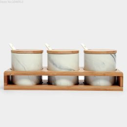 Marble pattern Ceramic seasoning jar and tray spice rack salt and pepper spice jar kitchen tools  seasoning bottle cooking tools