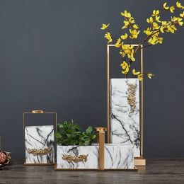 Marble pattern vase decoration flower arrangement simulation flower European home living room decoration gift