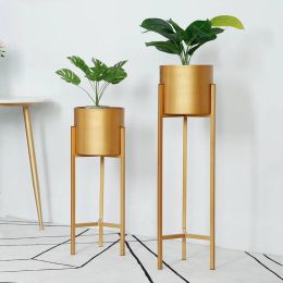 Metal Flower Pot Rack Nordic Style Wrought Iron Flower Shelf Golden Single Living Room Indoor Home Decoration Flower Pot