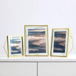Metal Photo Frame Set Up Creative Personality Photo Frame Desktop Modern Minimalist Geometric Glass Photo Frame 6 Inch 7 Inch