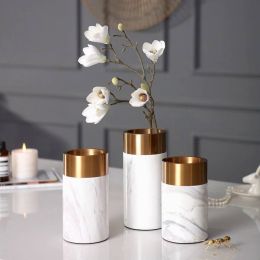 Metal Vase European Modern Marble Vase Home Living Room Decoration Restaurant Desktop Soft Decoration Ornaments