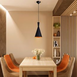 Modern Aluminum Geometric Form Tall Single-Light Hanging Pendant Light Fixture in White / Black