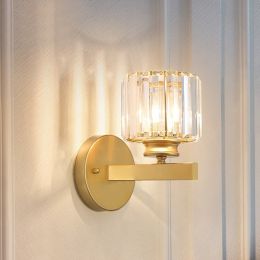 Modern Clear Crystal Wall Light 1-Light Indoor Wall Sconce in Gold / Black