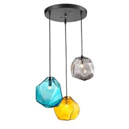 Modern creative 3pcs Crystal glass pendant lighting ice cube pendant lamp polygon glass grey yellow blue colorful hanging light