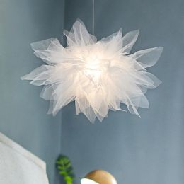Modern Creative Flower Pendant Light Fabric Gauze Ceiling Light in White