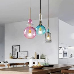 Modern Creative Hanging Lights Dining Room Lamps Bar Bedroom Led Lamp Color Candy Glass E27 Pendant Light Lighting