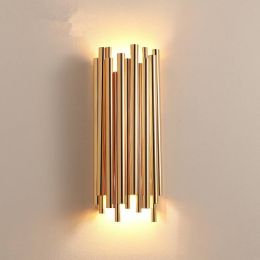 Modern D18xH40cm 110v 220v LED gold wall lamp light bedside bedroom restaurant shop up down LED Metal Tube gold wall sconces