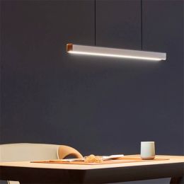 Modern Fish Line Long Wood LED Pendant Lamp Bar Restaurant LED Office Lamp Study Art Pendant Lights Lighting Hanging Lamp Lustre