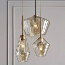 Modern glass dining lighting pendant lamp clear/Cognac glass nordic hang lamp bar cafe restaurant sitting room lighting fixtures