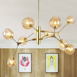 Modern Glass Pendant Light 9 heads gold black lampbody Hanging Lamps Nordic living Dining Room Kitchen indoor Light fixture