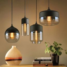 Modern glass pendant lights nordic clear/amber glass lampshade hanging lamp for restaurant cafe dining room lighting fixture