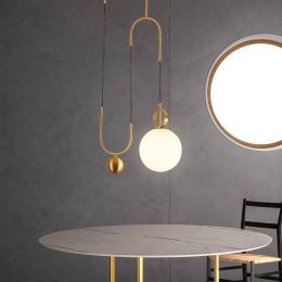 Modern LED Pendant Lamp Metal LED Pendant Light Lighting Dining Room Bar Bedroom Lounge Lifting Glass Ball Hanging Lamp Fixtures