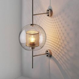 Modern LED Wall Light Transparent Glass Shade Scones Wall Lamps Bedroom Bedsides Restaurant Study Hang Lamps Loft Iron Fixtures
