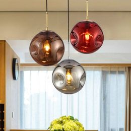 Modern lighting glass hanging lamp dia 25cm gold/silver/red glass suspension light for restaurant cafe industrial light fixture