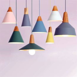 Modern Macron LED Pendant Light Lighting Restaurant/Bar Wooden Aluminum Shade LED Pendant Lamps Hanging Lamp Fixtures 1-5M Cable