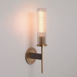 Modern Minimalist 1-Light Cylinder Clear Ribbed Glass Shade Wall Sconces in Gold&amp;amp;Black