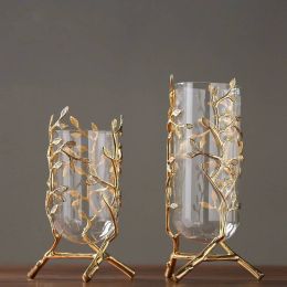 Modern minimalist golden glass vase decoration hotel model room decoration club lobby home decoration ornaments