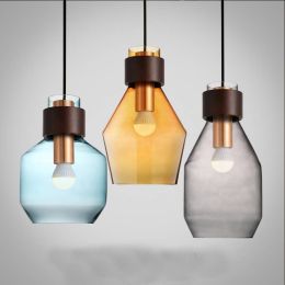 Modern nordic colorful glass pendant light,gray/blue/amber glass lampshade indoor lighting droplight for restaurant dining room
