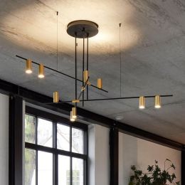 Modern Nordic Gold Cylinder Metal Adjustable Black Branch 9-Light Pendant Light Mid-Century Lighting