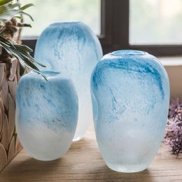 Modern Novelty Irregular Frosted Glass Bottle Vase Decoration Table Handblown Glass Vase in White&amp;amp;Blue