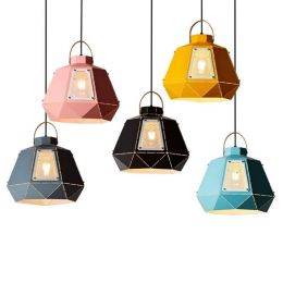 Modern simple macaron pendant lights Iron art colorful lampshade dining room droplight foyer bedroom decoration Lighting fixture