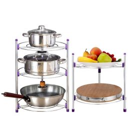 Multi-functional Kitchen Storage Rack Stainless Steel Pan Pot Organizer Rack Multi-layer Rack Height-Adjustable Shelve