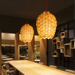 Modern wooden pinecone king pendant lamp dia 30cm/38cm restaurant hanging ceiling lamps retro industrial lighting