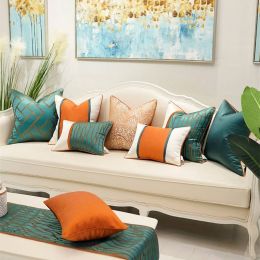 New Top Cushion Cover Geometric Lines Cojines Decorativos Para Sofa Car Pillow Cover Decorative Pillows Dark Green/Orange Housse