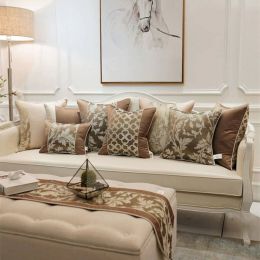 Noble Coffee Cushion Cover Geometry Luxury Embroidery Bloom Plaid Throw Decorative Pillows Cover Christmas Housse De Coussin