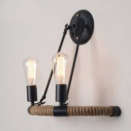 Nordic 2 heads E27 hemp rope  wall lamp creative hotel restaurant cafe aisle stair half circle wrought iron wall sconces