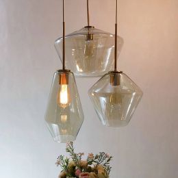 Nordic 3 heads glass Pendant light modern simple clear/Cognac Glass shade Hanging suspension lamp for dining living room Kitchen